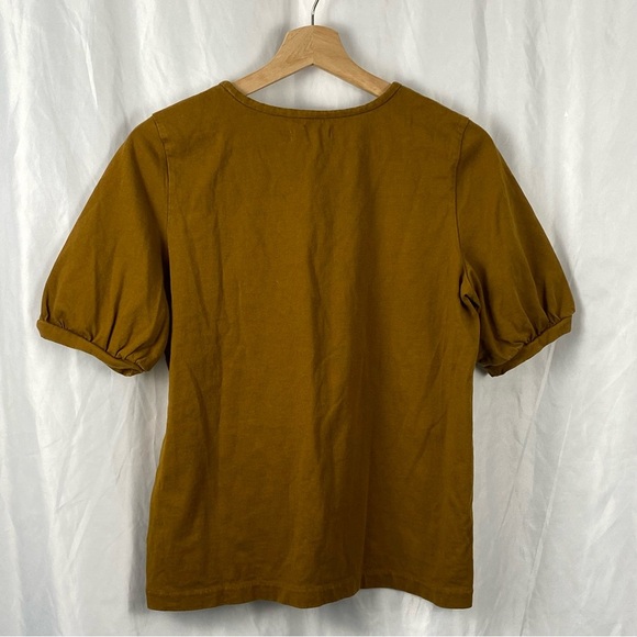 Madewell Mustard Brown Chic Short Sleeve Puff Sleeve Top Size Small - Picture 9 of 16